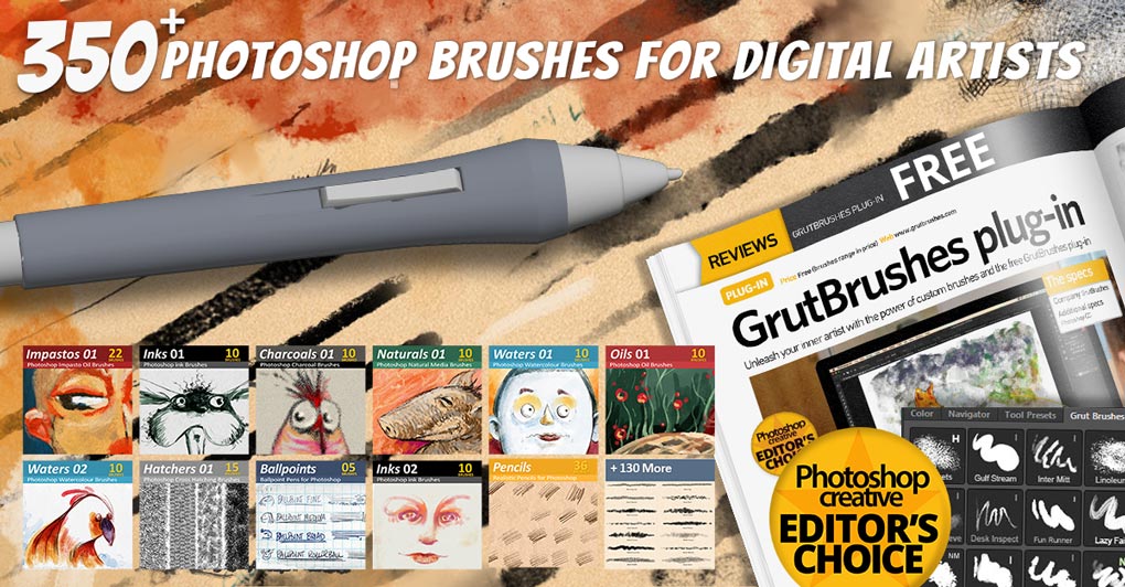 over 350 Photoshop brushes