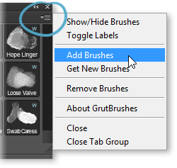 Add or remove brushes from the GrutBrushes Photoshop plugin