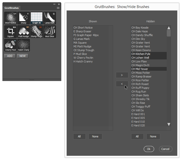 Select which Photoshop brushes you want to appear in your panel