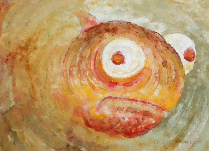 Painting a fish with the watercolor Photoshop brush 'Creamsicle'