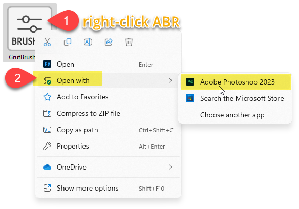 import an ABR into Photoshop by right-clicking on it and choosing "open in Photoshop"