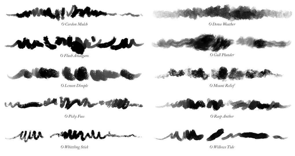 Brush Stroke samples from each Photoshop oil brush in the set