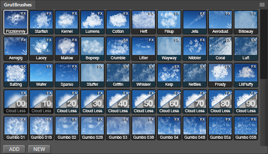 Photoshop Cloud Brushes in the GrutBrushes Plugin Panel for Photoshop CC