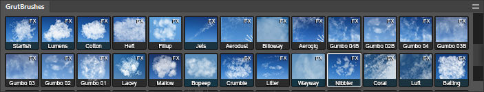 Cloud Brushes in the Photoshop Brushes plugin panel from GrutBrushes
