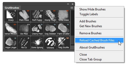 Reloads all the brushes you had installed in Photoshop using the GrutBrushes plugin panel
