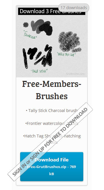 sign up for free to download 3 free natural media Photoshop brushes