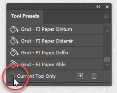 Tool Presets panel with current tool only checkbox unchecked