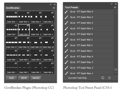 Photoshop dashes brushes usage