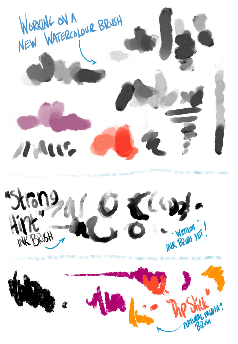 Some Brushes I'm working on in the workshop - new watercolor, gouache and ink brushes