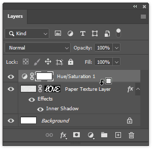 Photoshop layer settings panel showing Hue Saturation adjustnemt layer