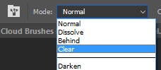 change brush mode from Normal to clear to turn the Photoshop brush into an eraser