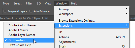 where to find the GrutBrushes plugin in Photoshop 